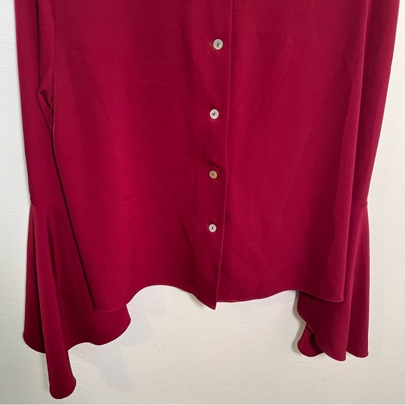 Carmen Marc Valvo Burgundy Blouse Bell Sleeve Button Back 10 - Picture 7 of 10